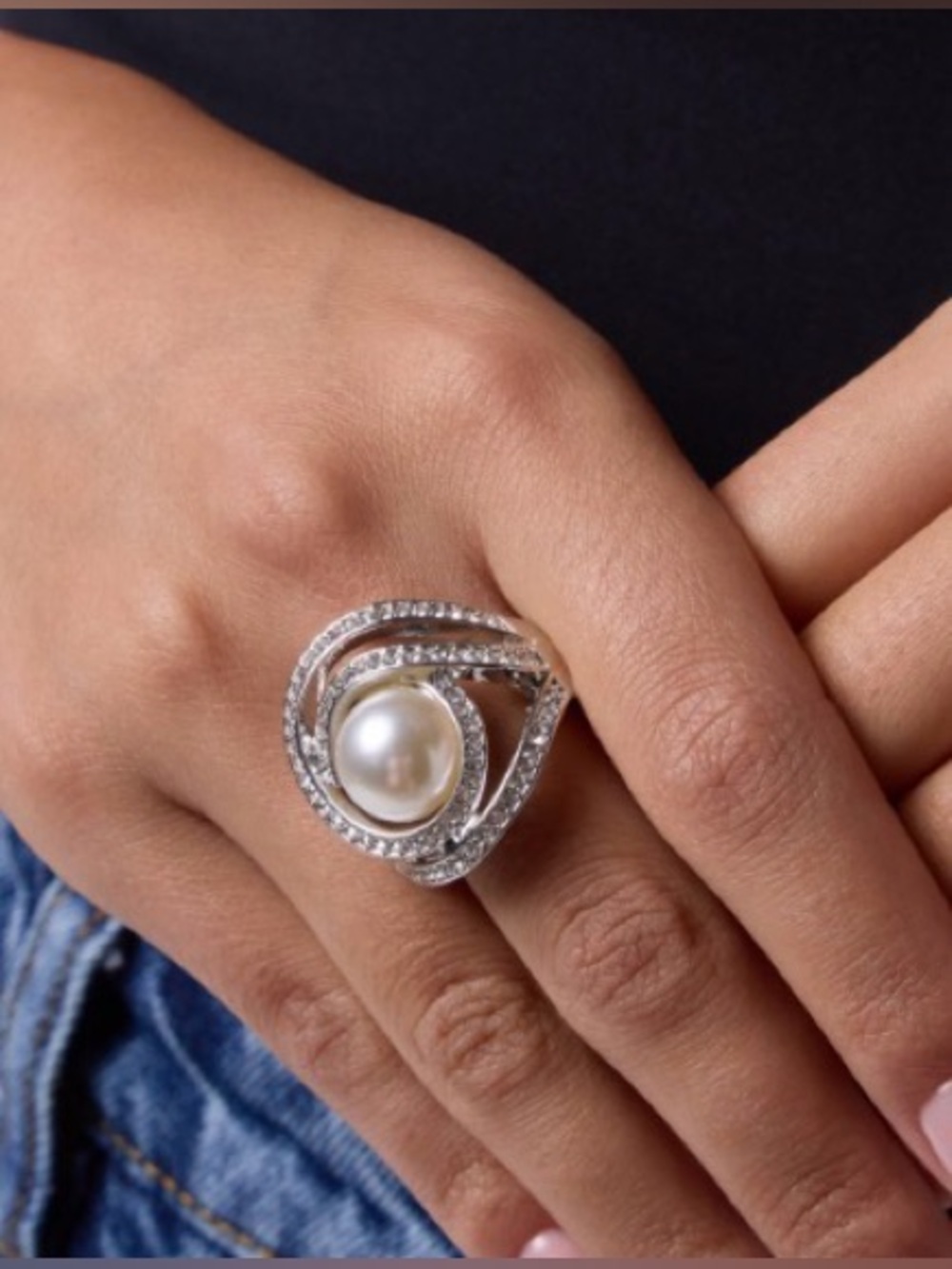 Elegant Silver Pearl Statement Ring - Classic Women's Jewelry